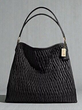COACH Madison Phoebe Quilted Gathered Black Leather Handbag Shoulder Hobo Bag